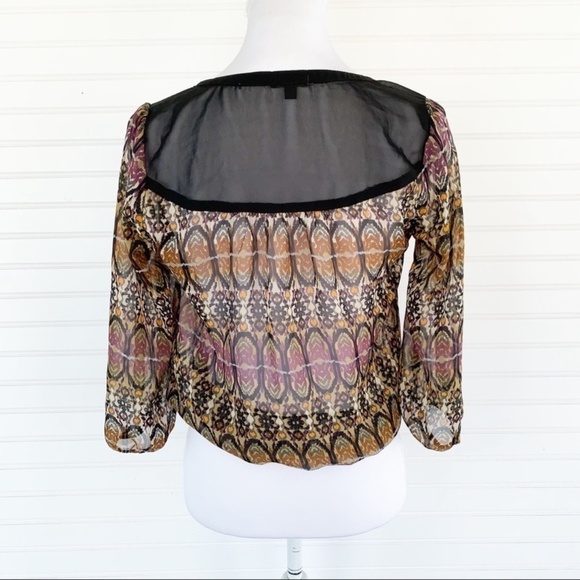 Lily Rose Sheer Boho Print Blouse XS – Tie Neck, Lined - Picture 2 of 8